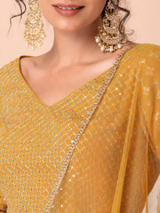 Mustard Yellow Sequin Embroidered Lehenga Choli with Dupatta – Elegant Indian Wedding & Festive Wear