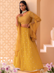 Mustard Yellow Sequin Embroidered Lehenga Choli with Dupatta – Elegant Indian Wedding & Festive Wear