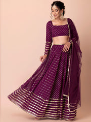 Wine Purple Sequin Embroidered Lehenga Choli with Dupatta – Designer Indian Wedding & Festive Wear