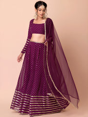Wine Purple Sequin Embroidered Lehenga Choli with Dupatta – Designer Indian Wedding & Festive Wear