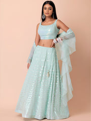 Women’s Mint Green Sequin Embroidered Lehenga Choli with Dupatta, Indian Wedding & Festive Ethnic Wear