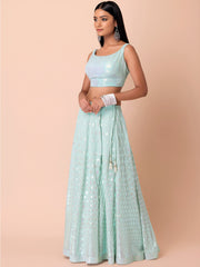Women’s Mint Green Sequin Embroidered Lehenga Choli with Dupatta, Indian Wedding & Festive Ethnic Wear