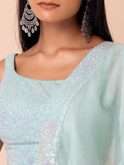 Women’s Mint Green Sequin Embroidered Lehenga Choli with Dupatta, Indian Wedding & Festive Ethnic Wear