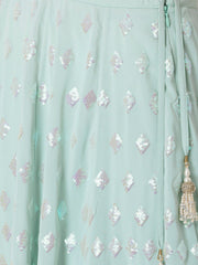 Women’s Mint Green Sequin Embroidered Lehenga Choli with Dupatta, Indian Wedding & Festive Ethnic Wear
