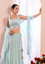 Women’s Mint Green Sequin Embroidered Lehenga Choli with Dupatta, Indian Wedding & Festive Ethnic Wear