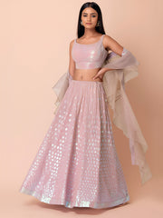Women’s Pastel Pink Sequin Embroidered Lehenga Choli Set, Indian Ethnic Wedding & Festive Wear