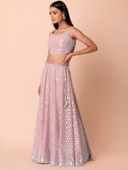 Women’s Pastel Pink Sequin Embroidered Lehenga Choli Set, Indian Ethnic Wedding & Festive Wear