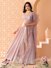 Women’s Pastel Pink Sequin Embroidered Lehenga Choli Set, Indian Ethnic Wedding & Festive Wear