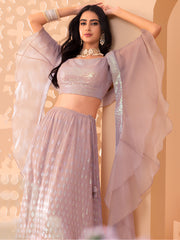Women’s Pastel Pink Sequin Embroidered Lehenga Choli Set, Indian Ethnic Wedding & Festive Wear