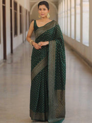 Banarasi Silk Saree for Women with All Over Woven Butti Design and Rich Jacquard Border