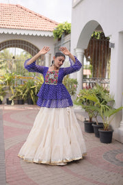 Women’s Embroidered Black Peplum Kurti with White Flared Lehenga Skirt