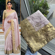 Pastel Pink Kanjivaram Silk Saree – Gold Zari Embroidered Wedding & Bridal Saree