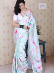 Women’s Pastel Floral Printed Saree with Elegant Border for Wedding, Party & Festive Wear