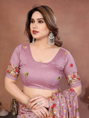 Women with Floral Embroidery Work and Designer Border, Elegant Indian Traditional Saree