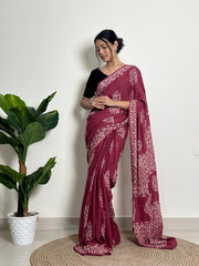 Women’s Ready to Wear Mul Cotton Saree with Pocket, Printed Stitched Saree