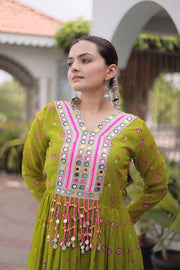 Women’s Printed Anarkali Dress with Embroidered Yoke