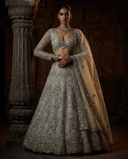 Women’s Sage Green Embroidered Lehenga Choli Set with Dupatta
