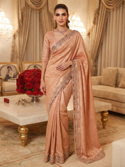 Champagne Gold Kanjivaram Silk Saree – Beaded Embroidered Wedding & Bridal Saree