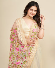 Indian Floral Embroidered Saree for Women with Lace Border