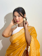 Women’s Mustard Yellow Ready to Wear Mul Cotton Saree with Pocket