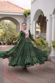 Women’s Printed Anarkali Dress with Embroidered Yoke