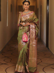 Saree for Women with Golden Paisley Butti and Rich Zari Jacquard Border