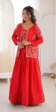Women’s Embroidered Lehenga Choli Set with Jacket and Dupatta
