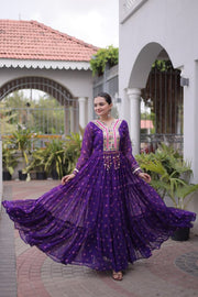 Women’s Printed Anarkali Dress with Embroidered Yoke