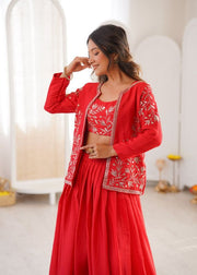 Women’s Embroidered Lehenga Choli Set with Jacket and Dupatta