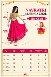 Girls Traditional Indian Lehenga Choli Set with Pink Flared Skirt and Green Embroidered Blouse