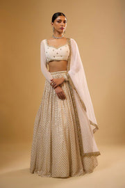 Women’s White Embroidered Lehenga Choli Set with Dupatta