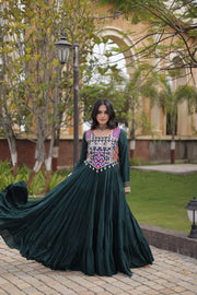 Women’s Anarkali Gown with Kutchi Gamthi Embroidery and Mirror Work