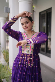 Women’s Printed Anarkali Dress with Embroidered Yoke