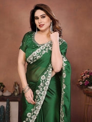 Women’s Saree with Floral Embroidery Border, Elegant Indian Traditional Look