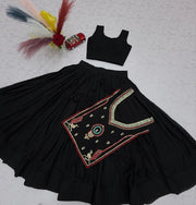 Women’s Black Lehenga Choli Set, Traditional Indian Ethnic Wear with Embroidered Mirror Work