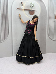 Women’s Black Anarkali Lehenga Choli Set, Traditional Indian Ethnic