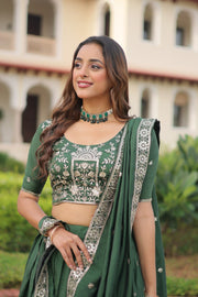 Women’s Dark Green Embroidered Lehenga Choli Set with Dupatta