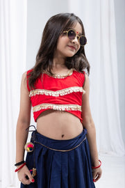 Girls Traditional Indian Navy Blue and Red Lehenga Choli Set