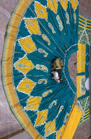 Women’s Teal Blue & Yellow Embroidered Lehenga Choli Set with Dupatta
