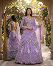 Women’s Lavender Purple Embroidered Lehenga Choli Set with Dupatta