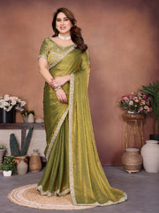 Women Saree with Embroidery Work and Lace Border, Elegant Indian Traditional Look
