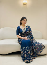 Indian Saree for Wedding, Party & Festive Wear, Traditional Saree with Matching Blouse