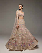 Women’s Beige Embroidered Lehenga Choli Set with Dupatta
