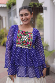 Women’s Embroidered Black Peplum Kurti with White Flared Lehenga Skirt