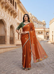 Indian Traditional Saree with Green Blouse for Wedding, Party & Festive Wear