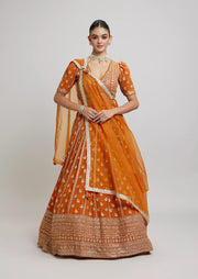 Women’s Orange Embroidered Lehenga Choli Set with Dupatta For Traditional