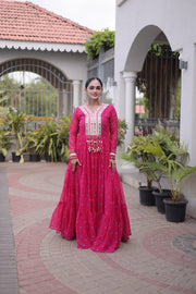 Women’s Printed Anarkali Dress with Embroidered Yoke