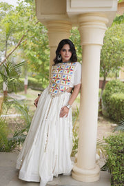 Women’s Stitched Rayon Lehenga Choli Set with Mirror Lace