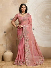 Women with Floral Embroidery Work and Heavy Embroidered Border