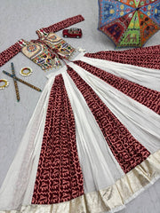 Women’s Maroon and White Anarkali Dress, Traditional Indian Ethnic Wear Lengha Choli